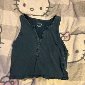 Pac sun dark green/blue button up crop top